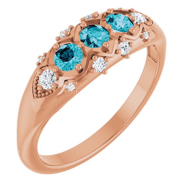 14K Rose Natural London Blue Topaz & 1/8 CTW Natural Diamond Three-Stone Ring